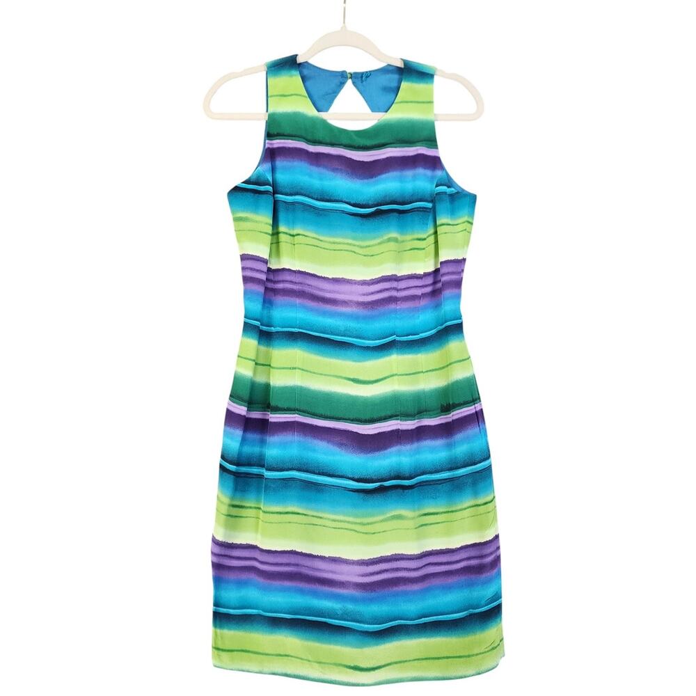 Maggy London Womens Vintage Silk Sheath Dress Size 4 Watercolor Striped Colorful